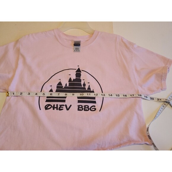 Disney Cropped T-Shirt Medium Short Sleeve Mickey Mouse Disney Castle Pink - Picture 7 of 9